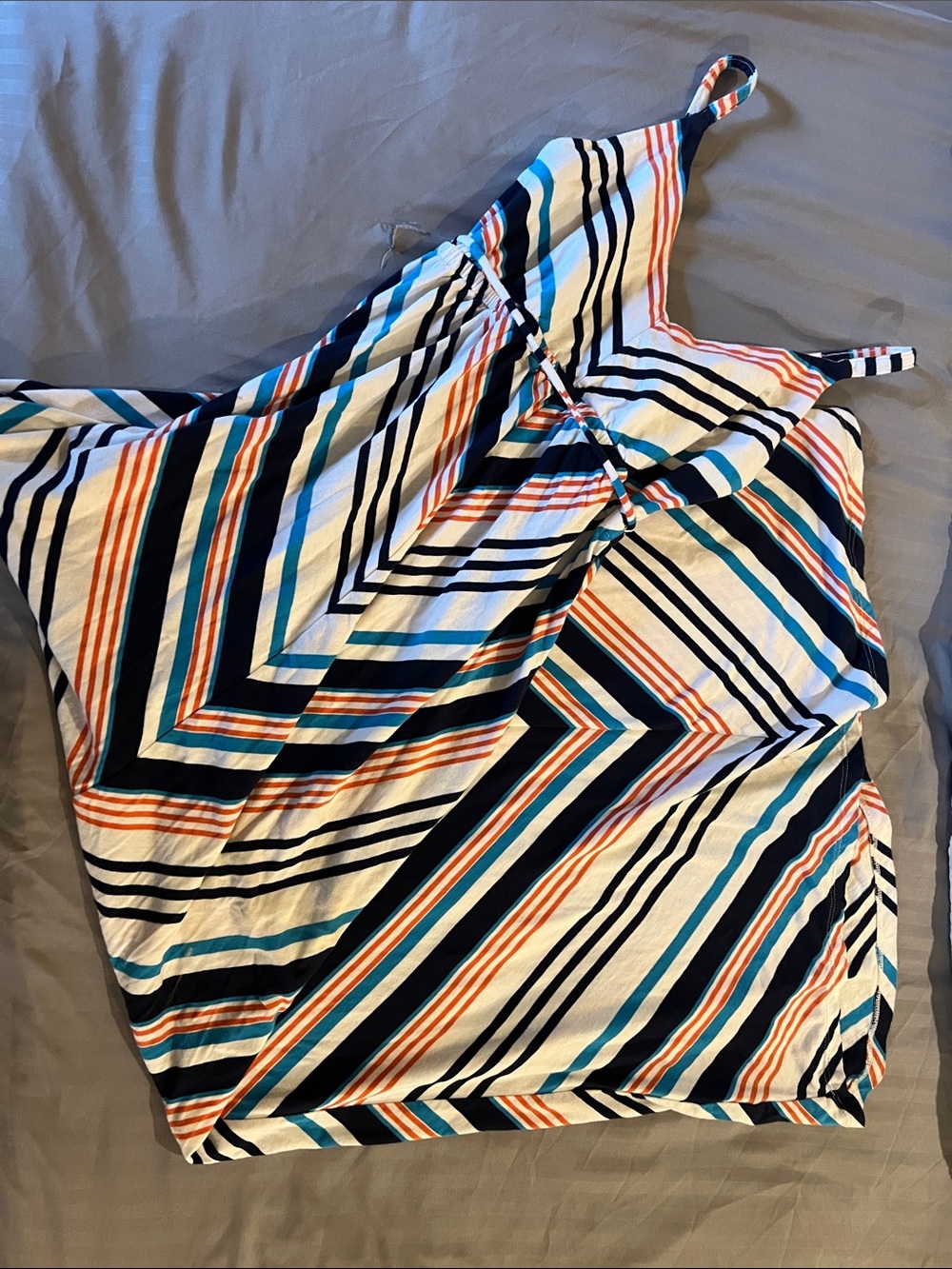 Old Navy Striped Long Maxi Dress in White, Teal, Navy & Orange - Picture 3 of 8